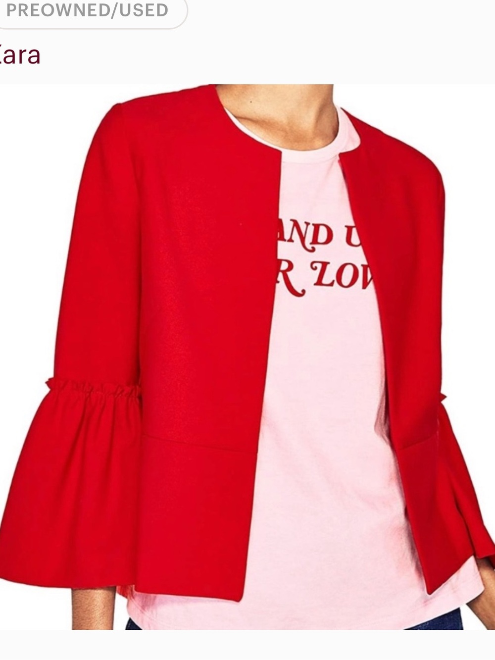 Zara Red Orange Open-Front Bell-Sleeve Jacket
